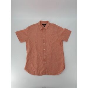 Banana Republic Camden Fit Shirt Mens Medium Orange White Pinstripe 100% Linen